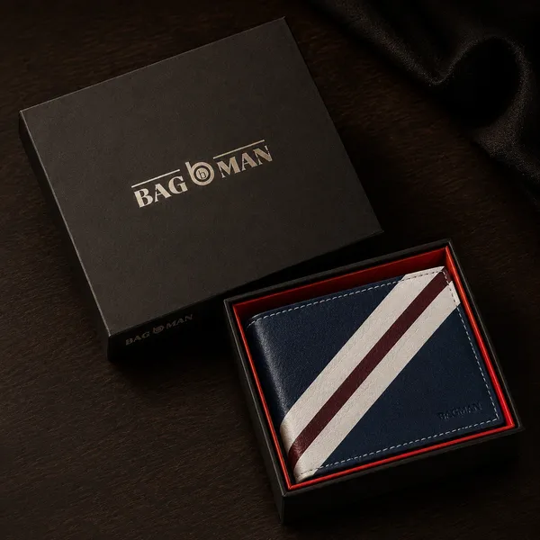 Navy_Blue_Genuine_Leather_Striped_Bi-Fold_Wallet_For_Men