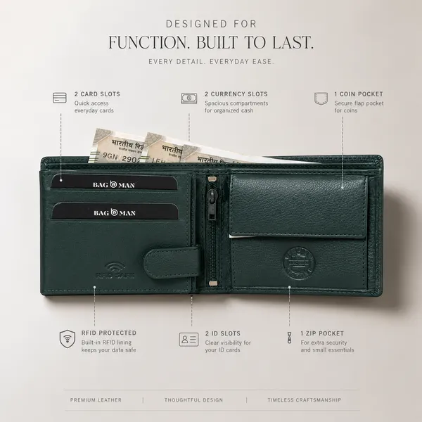 Green_Genuine_Leather_Bi-Fold_Wallet_For_Men
