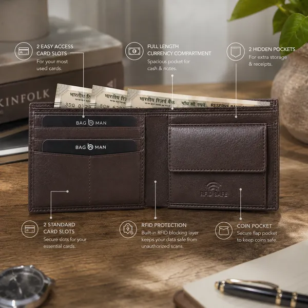 Brown_Textured_Genuine_Leather_Bi-Fold_Wallet_For_Men