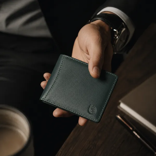 Green_Genuine_Leather_Bi-Fold_Wallet_For_Men