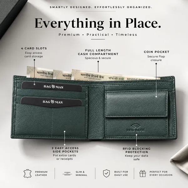 Dark_Green_Textured_Genuine_Leather_Bi-Fold_Wallet_For_Men
