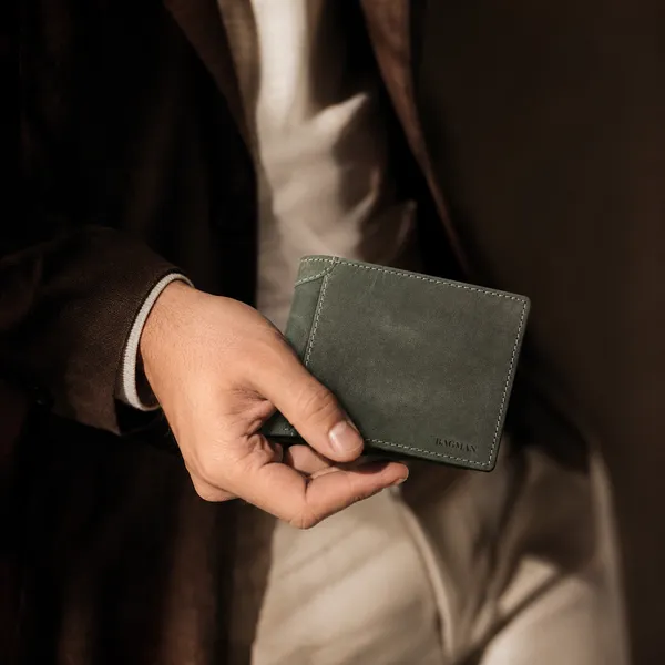 Grey_Genuine_Leather_6_Slot_Bi-Fold_Card_Wallet_For_Men