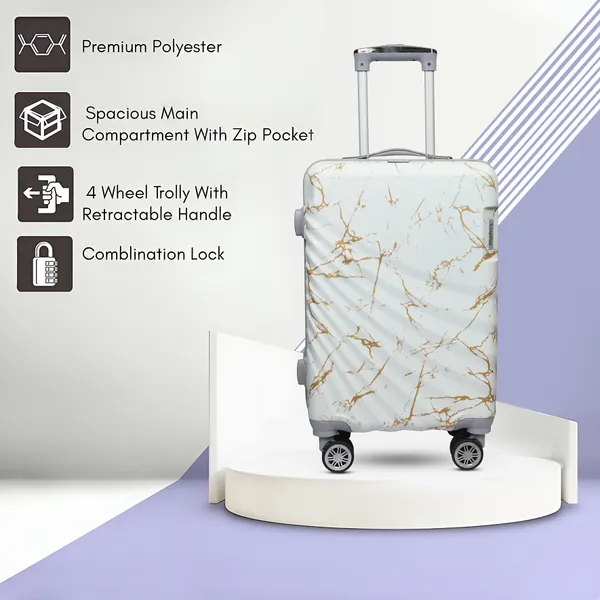 White_Marble_Print_4_Wheel_Trolley_Suitcase