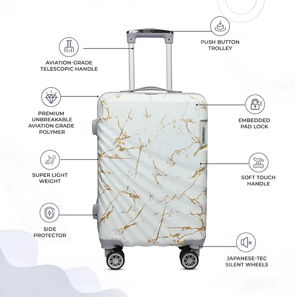 White_Marble_Print_4_Wheel_Trolley_Suitcase