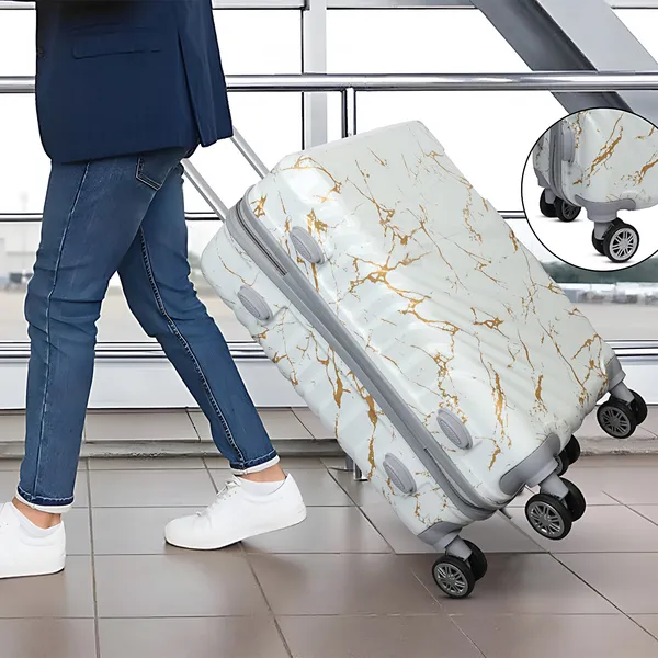 White_Marble_Print_4_Wheel_Trolley_Suitcase