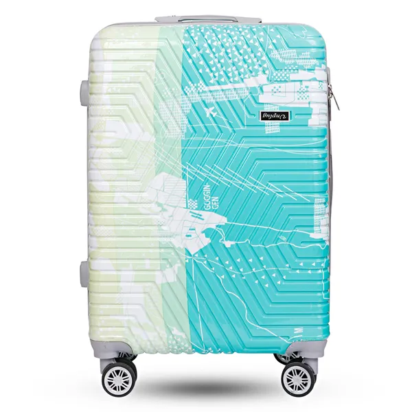 Turquoise_And_Cream_Geometric_Print_Hard_Shell_Trolley_Suitcase