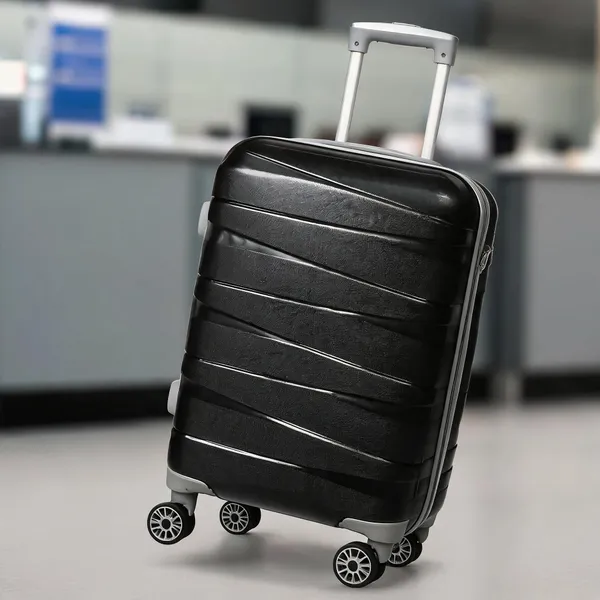 Black_Polypropylene_Hard_Shell_Cabin_Trolley_Suitcase_For_Travel