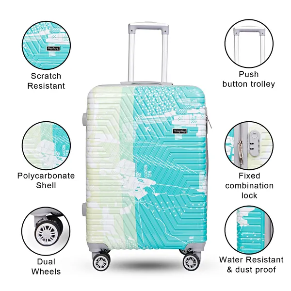 Turquoise_And_Cream_Geometric_Print_Hard_Shell_Trolley_Suitcase