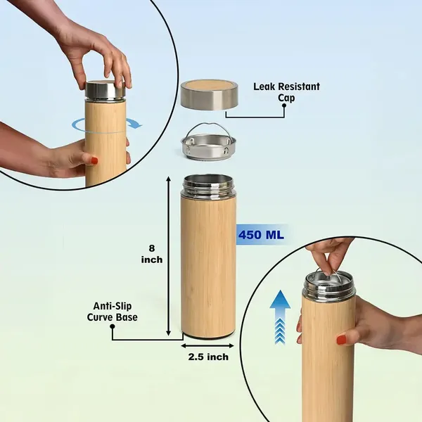 Bamboo_Finish_Stainless_Steel_450_Ml_Water_Bottle
