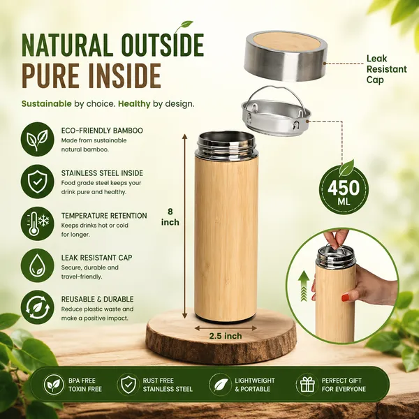 Bamboo_Finish_Stainless_Steel_450_Ml_Water_Bottle
