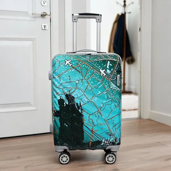 Turquoise_Pc_Abs_City_Map_Print_Hard_Shell_Spinner_Trolley_Suitcase