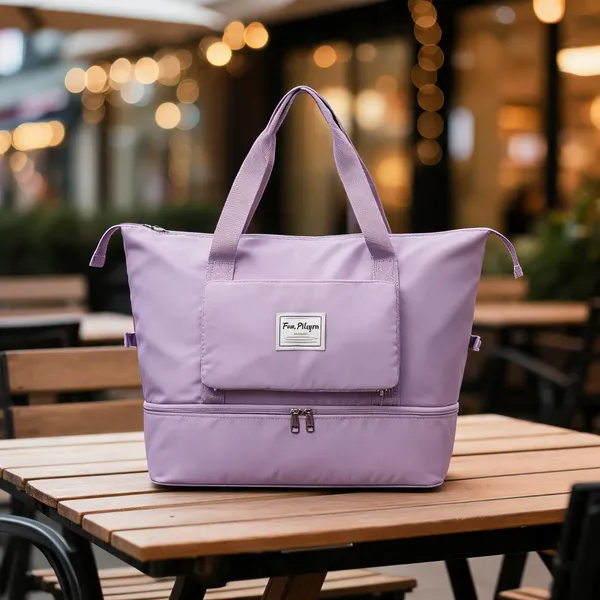 Lavender_Oxford_Fabric_Travel_Tote_Bag_With_Shoe_Compartment