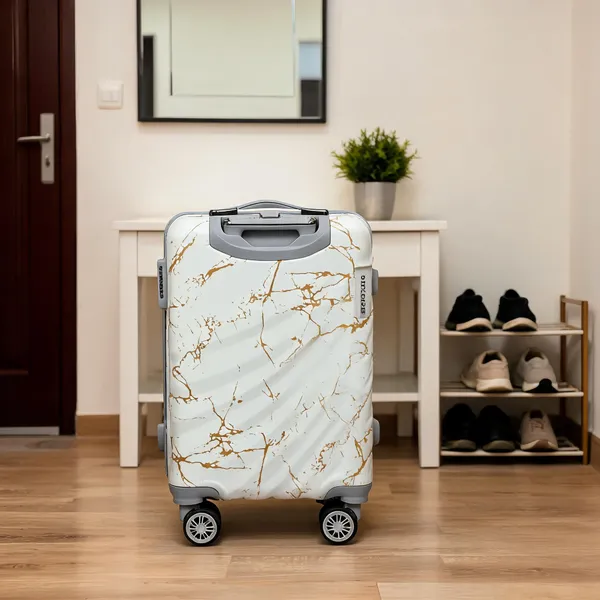 White_Pc_Abs_Marble_Print_Hard_Shell_Spinner_Trolley_Suitcase