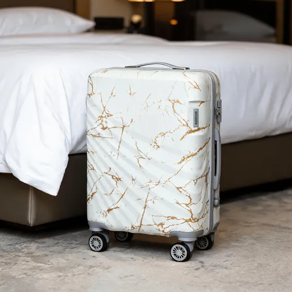 White_Pc_Abs_Marble_Print_Hard_Shell_Spinner_Trolley_Suitcase