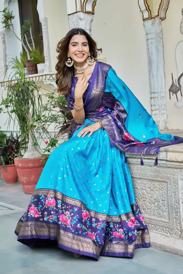 Blue_Heavy_Lichi_Fabric_And_Jacquard_Silk_Patola_Print_Lehenga_Choli_For_Wo_More