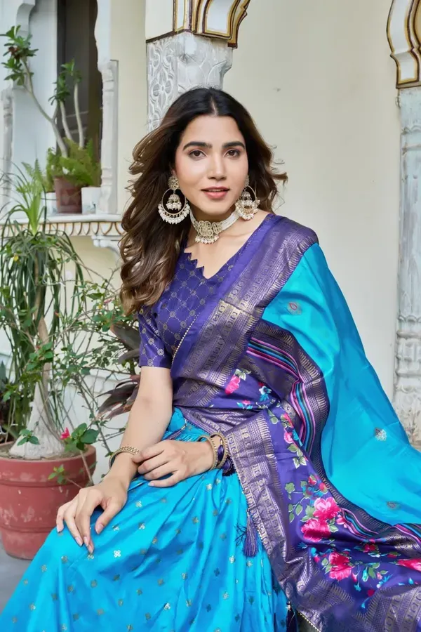 Blue_Heavy_Lichi_Fabric_And_Jacquard_Silk_Patola_Print_Lehenga_Choli_For_Wo_More