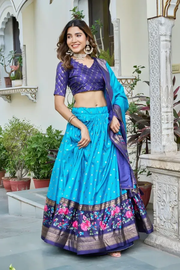 Blue_Heavy_Lichi_Fabric_And_Jacquard_Silk_Patola_Print_Lehenga_Choli_For_Wo_More