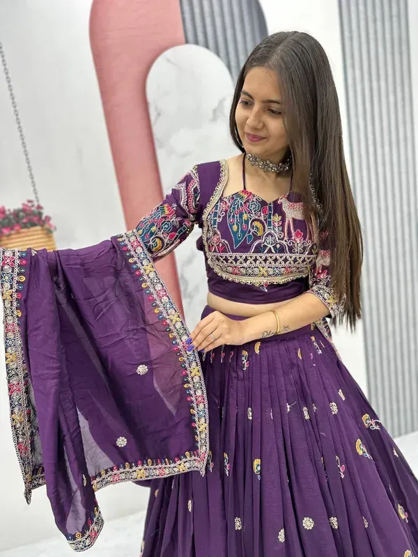 Purple_Heavy_Lichi_Fabric_And_Jacquard_Silk_Patola_Print_Lehenga_Choli_For_More
