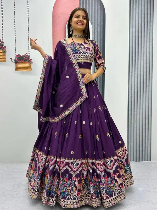 Purple_Heavy_Lichi_Fabric_And_Jacquard_Silk_Patola_Print_Lehenga_Choli_For_More