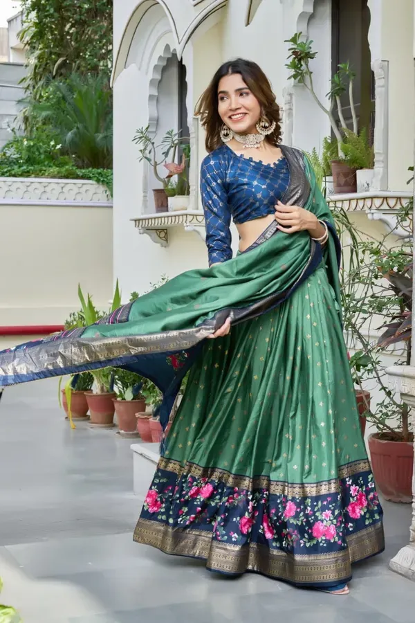 Green_And_Blue_Heavy_Lichi_Fabric_And_Jacquard_Silk_Patola_Print_Lehenga_Ch_More