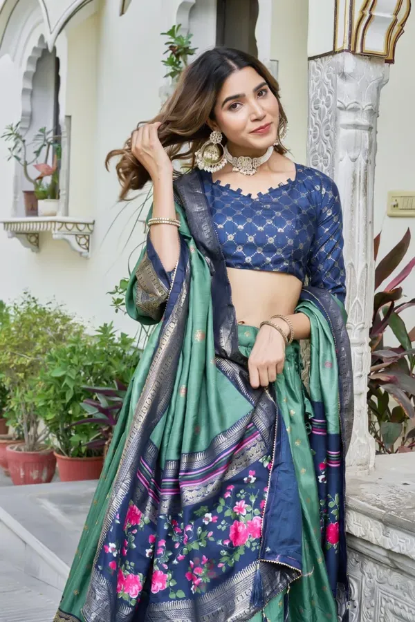 Green_And_Blue_Heavy_Lichi_Fabric_And_Jacquard_Silk_Patola_Print_Lehenga_Ch_More