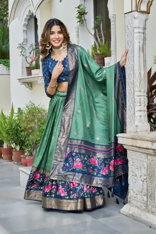 Green_And_Blue_Heavy_Lichi_Fabric_And_Jacquard_Silk_Patola_Print_Lehenga_Ch_More