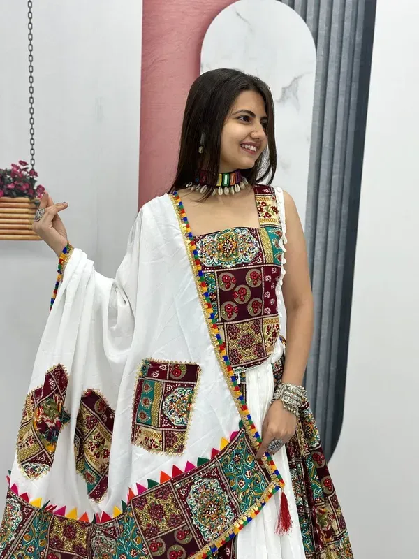White_Heavy_Lichi_Fabric_And_Jacquard_Silk_Patola_Print_Lehenga_Choli_For_W_More