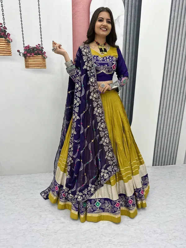 Yellow_And_Blue_Heavy_Lichi_Fabric_And_Jacquard_Silk_Patola_Print_Lehenga_C_More