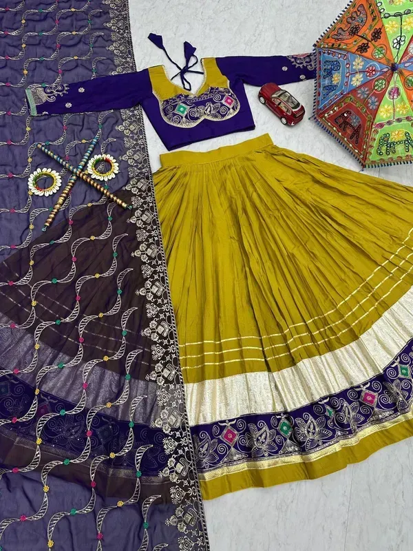 Yellow_And_Blue_Heavy_Lichi_Fabric_And_Jacquard_Silk_Patola_Print_Lehenga_C_More