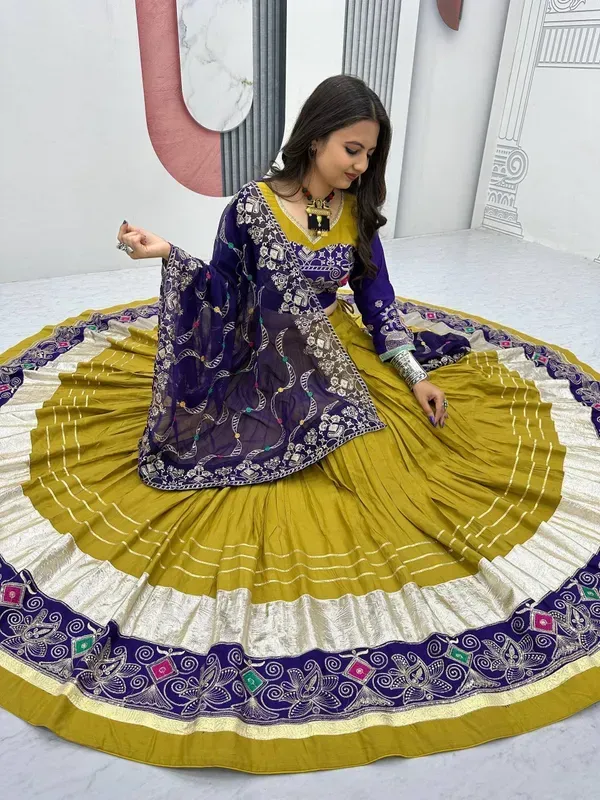 Yellow_And_Blue_Heavy_Lichi_Fabric_And_Jacquard_Silk_Patola_Print_Lehenga_C_More