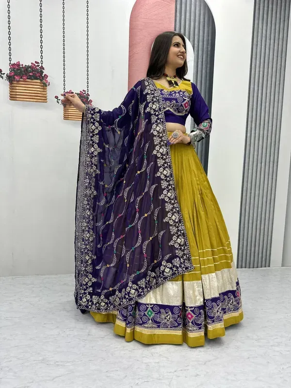 Yellow_And_Blue_Heavy_Lichi_Fabric_And_Jacquard_Silk_Patola_Print_Lehenga_C_More
