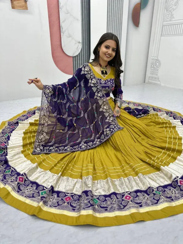 Yellow_And_Blue_Heavy_Lichi_Fabric_And_Jacquard_Silk_Patola_Print_Lehenga_C_More