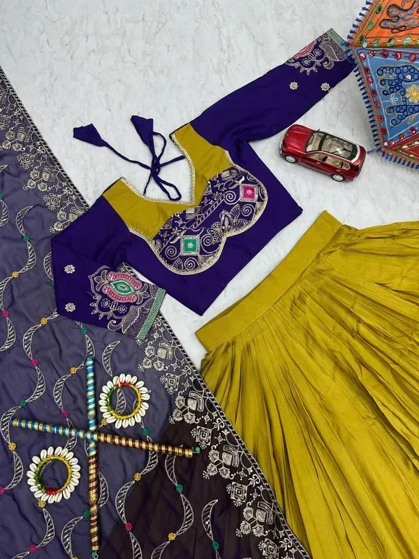 Yellow_And_Blue_Heavy_Lichi_Fabric_And_Jacquard_Silk_Patola_Print_Lehenga_C_More