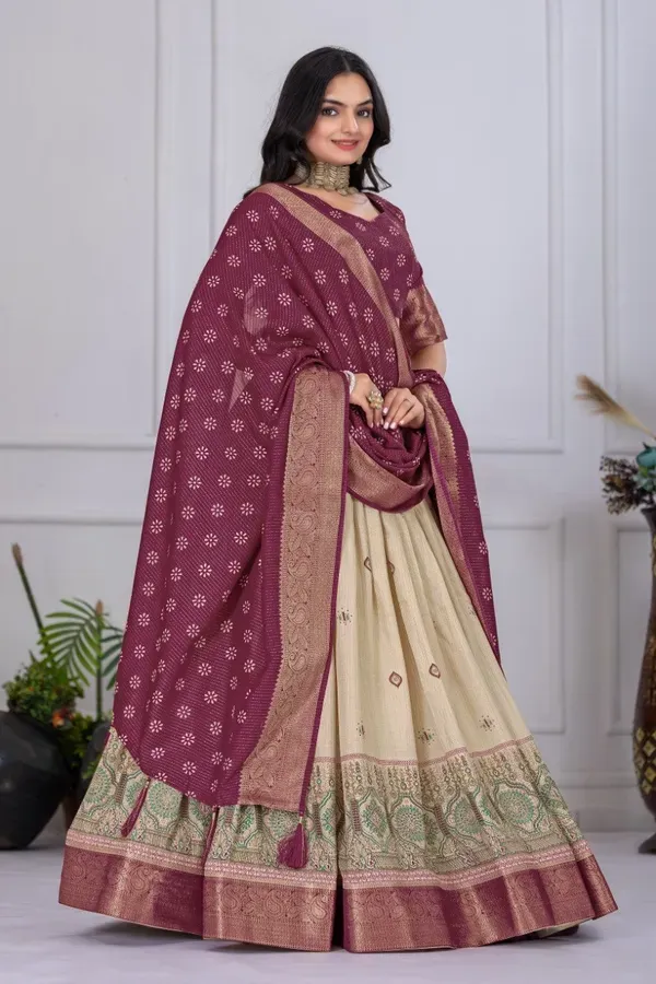 Cream_And_Purple_Heavy_Lichi_Fabric_And_Jacquard_Silk_Patola_Print_Lehenga_More