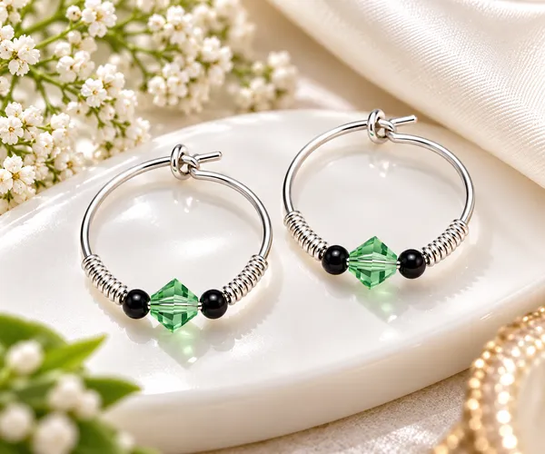 Silver_Green_Crystal_Bead_Hoop_Earrings_For_Women