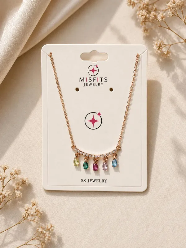 Rose_Gold_Stainless_Steel_Multicolour_Teardrop_Pendant_Necklace_For_Women
