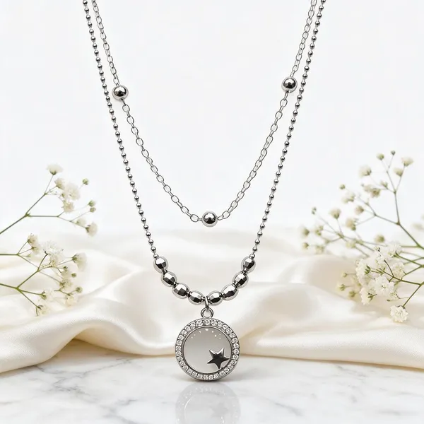 Silver_Stainless_Steel_Layered_Pendant_Necklace_For_Women