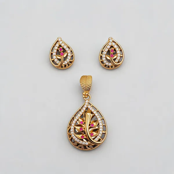 Gold_Brass_Teardrop_Stone_Pendant_And_Earring_Set_For_Women