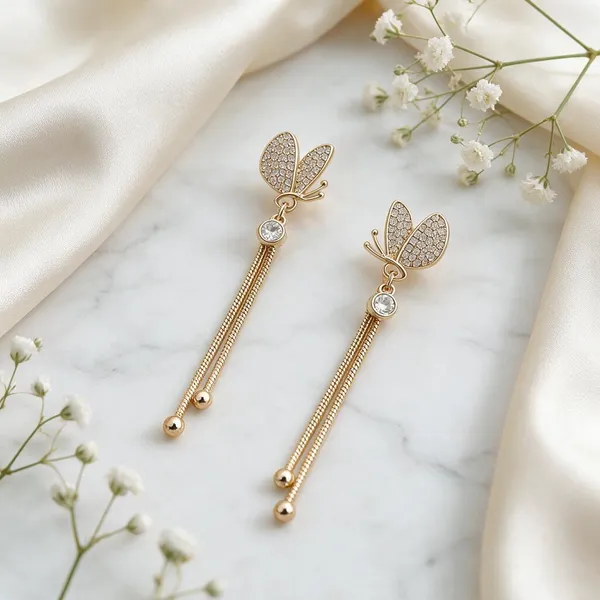 Gold_Stainless_Steel_Butterfly_Chain_Drop_Earrings_For_Women