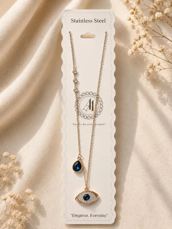Gold_Stainless_Steel_Blue_Teardrop_Layered_Pendant_Necklace_For_Women