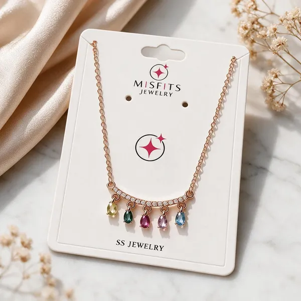 Rose_Gold_Stainless_Steel_Multicolour_Teardrop_Pendant_Necklace_For_Women