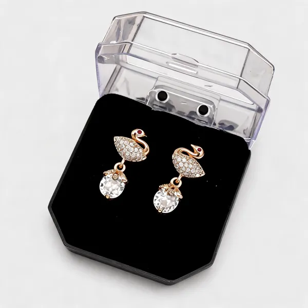 Rose_Gold_Stainless_Steel_Swan_Motif_Drop_Earrings_For_Women