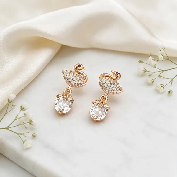 Rose_Gold_Stainless_Steel_Swan_Motif_Drop_Earrings_For_Women