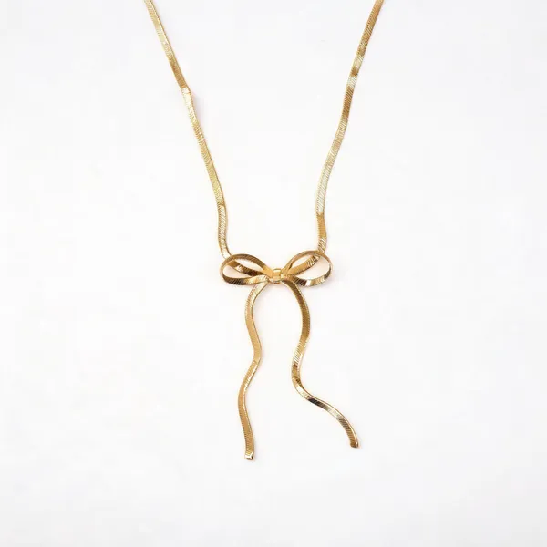 Gold_Stainless_Steel_Bow_Pendant_Necklace_For_Women