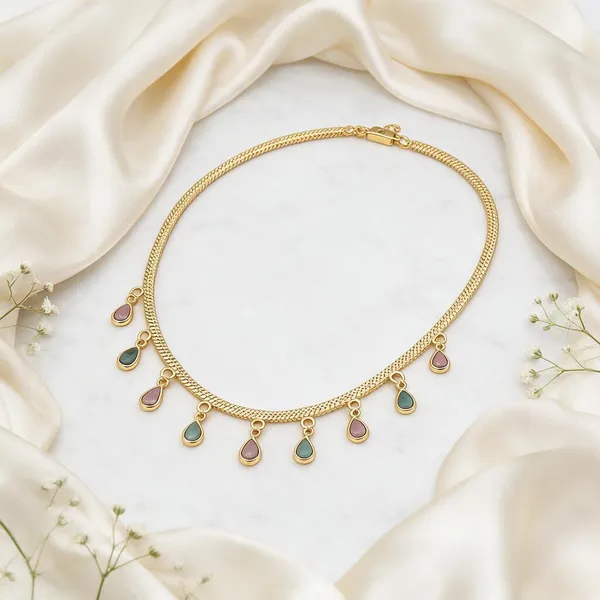Gold_Brass_Teardrop_Charm_Necklace_For_Women