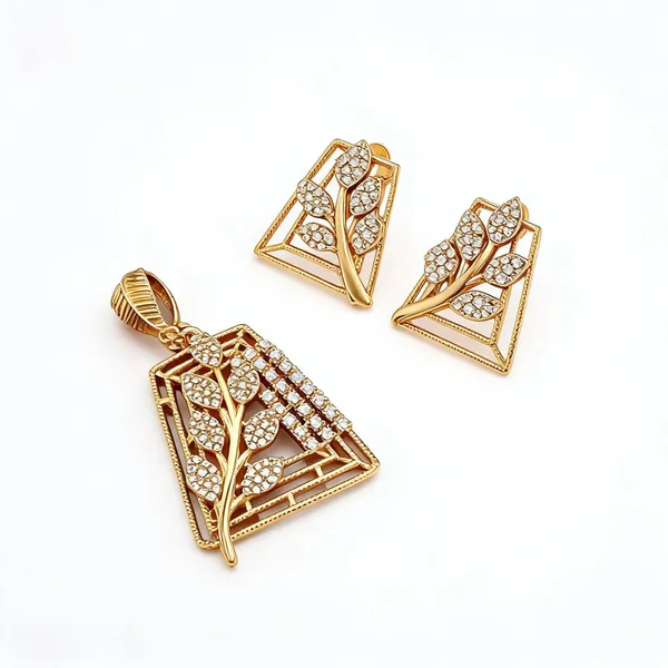 Gold_Brass_Floral_Openwork_Pendant_And_Earring_Set_For_Women