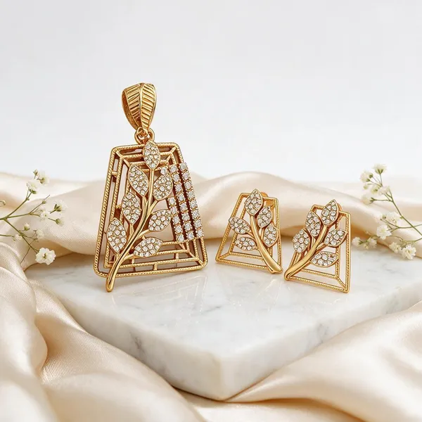 Gold_Brass_Floral_Openwork_Pendant_And_Earring_Set_For_Women