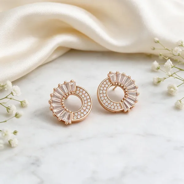 Rose_Gold_Stainless_Steel_Fan_Detail_Stud_Earrings_For_Women