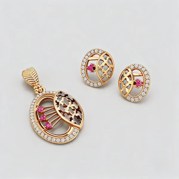 Gold_Brass_Floral_Cutwork_Pendant_And_Earring_Set_For_Women