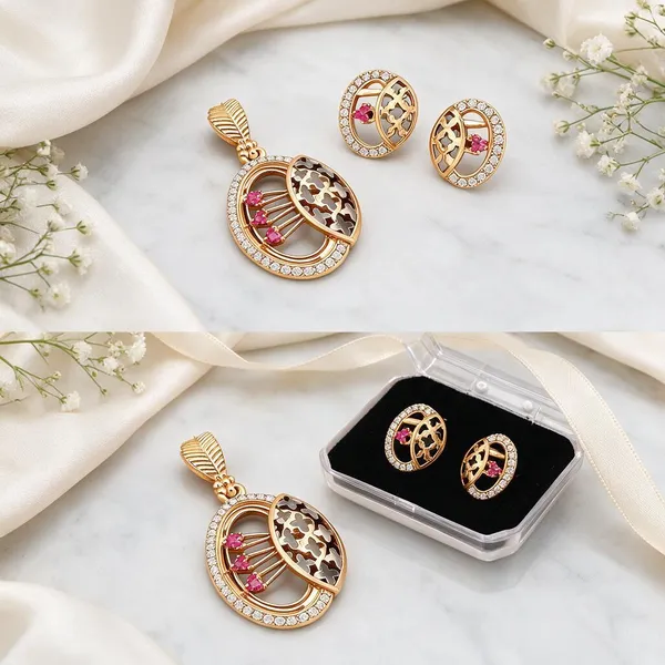 Gold_Brass_Floral_Cutwork_Pendant_And_Earring_Set_For_Women